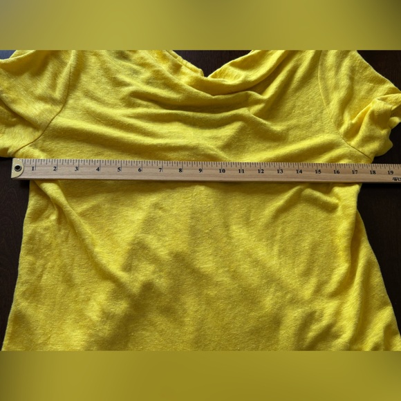 MAEVE Anthropologie Yellow Horizon Top Sz S 100% Linen Tee Crossover Tie Back - Picture 7 of 9